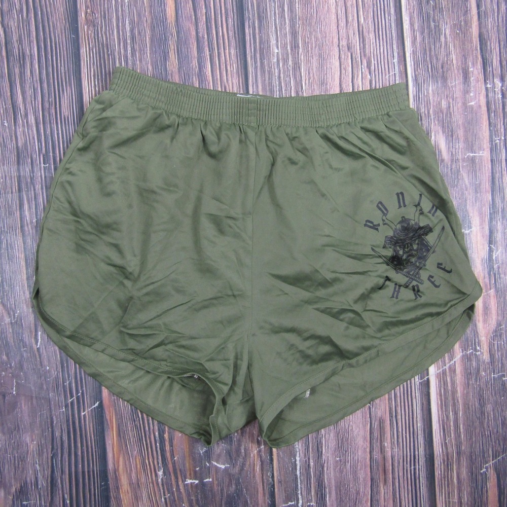 Soffe Vintage Mens Large Green Ronin Three 4" Running Sweat Shorts Athletic